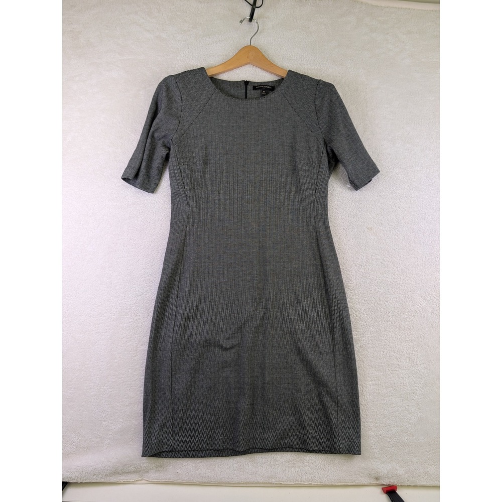 Banana Republic Womens Herringbone Sheath Dress Black White Short Sleeve Size 10